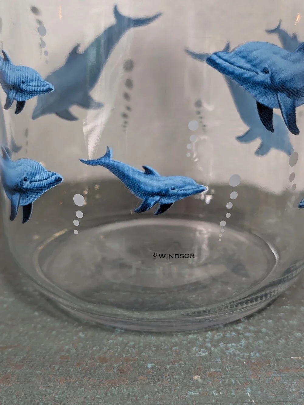 Windsor Blue Dolphins Clear Glass Screw On Lidded Storage Apothecary Candy Jar